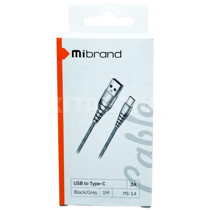 Кабель USB Type-C 2A MI-14 1м чорний/сірий Mibrand (MIDC/14TBG) - 2