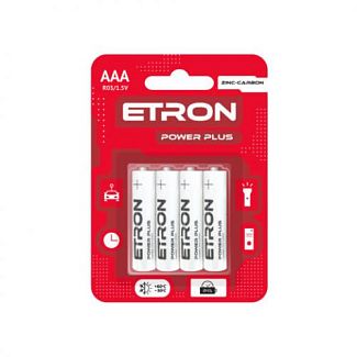 Батарейка циліндрична марганцево-цинкова AAA 1,5 в 4 шт. в блістері Power Plus ETRON