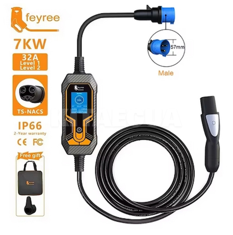 Зарядка для электромобиля 7.4 кВт 32A 1-фаза Type Tesla (американское авто) Lion King FEYREE (FY7-32-1PH-TS-K7)