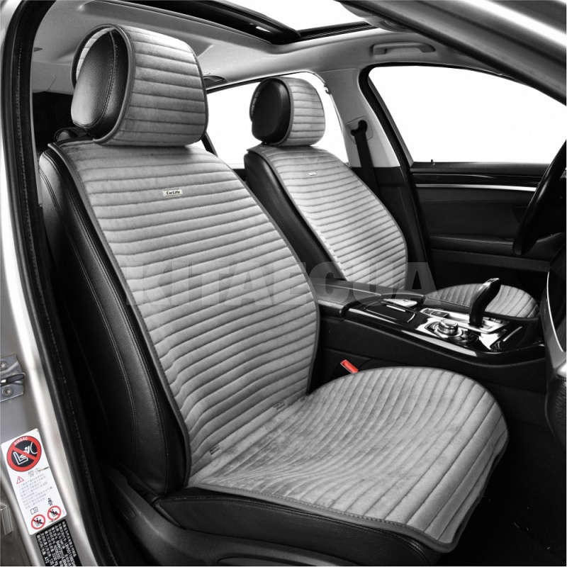 Накидка на передние сиденья серая с подголовником 2 шт. Sport CARLIFE (SC10202) - 2