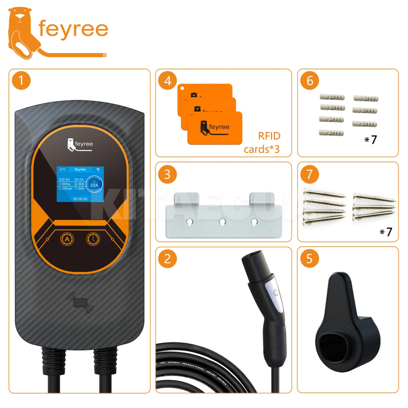 Зарядка для електромобіля Type Tesla 7.4 кВт 32A 1-фаза Taurus Wi-Fi FEYREE (FY7-32-1PH-TS-CS-TAU-PRO) - 8