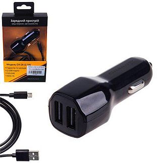 Автомобильное зарядное устройство 5 В 2.1 А + MicroUSB кабель черное Grand-X