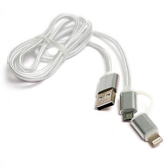 Кабель USB microUSB/Lightning 2A 2в1 1м сірий PowerPlant