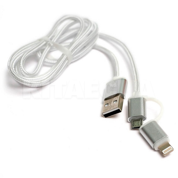 Кабель USB - microUSB/Lightning 2A 2в1 1м серый PowerPlant (KD00AS1290)