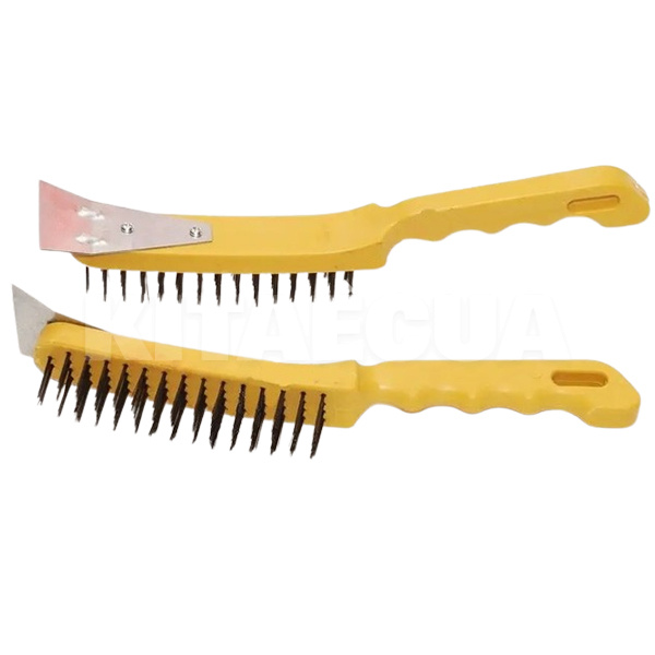 Щітка з металу 4-рядна сталева з пластиковою ручкою + Скребок (KSBR-5)