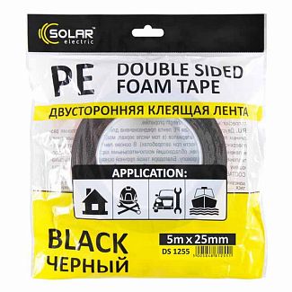 Двостороння клейка стрічка 5 м х 6 мм чорна Solar