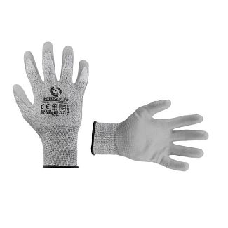 Перчатки рабочие трикотажные с покрытием из полиуретана на ладони, серые, 10" Intertool
