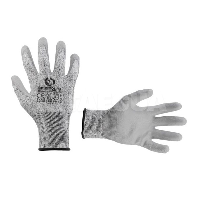Перчатки рабочие трикотажные с покрытием из полиуретана на ладони, серые, 10" Intertool (SP-0123)