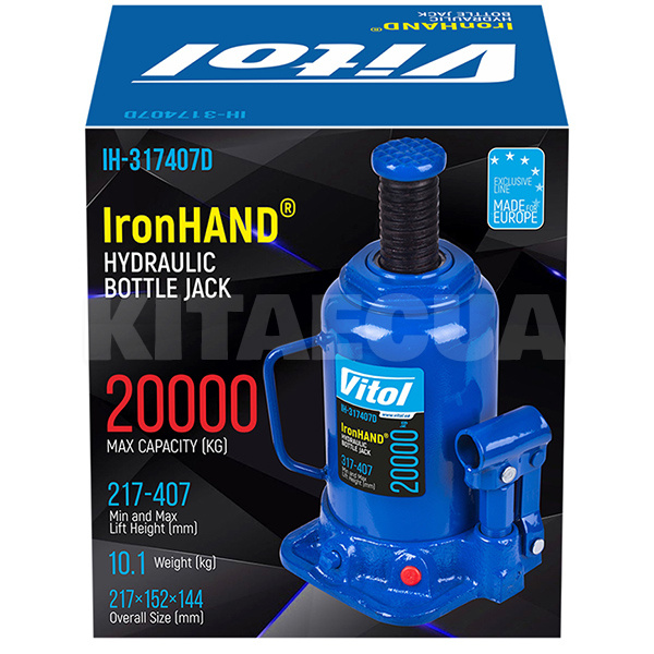 Домкрат гидравлический бутылочный до 20т (217мм-407мм) телескопический IronHAND (IH-317407D) - 7