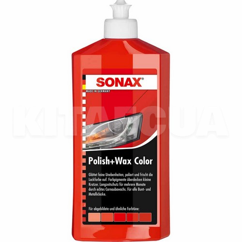 Цветной полироль c воском красный 500мл Polish&Wax Color NanoPro Sonax (296400)