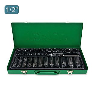 Набор головок ударных корткие + длинные 8-32мм 1/2" 32 предмета TOPTUL