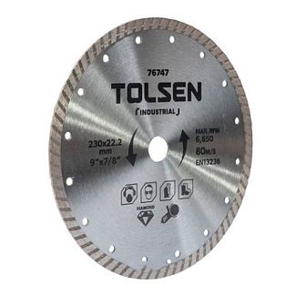Круг отрезной по бетону 230 × 22.2 х 10 мм алмазный Турбо TOLSEN