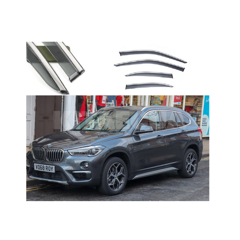 Дефлектори вікон (Вітровики) молдинг із нержавіючої сталі 3D на BMW X1 (2016-2020) 4 шт. FLY (BBMWX11623-W/S)