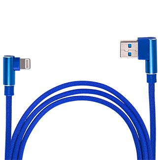 Кабель USB-Lightning в тканинній оплітці, з кутовими конекторами синій PULSO