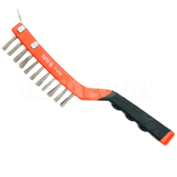 Щітка з металу 4-рядна нержавіюча сталь з пластиковою ручкою + скребок YATO (YT-6339)