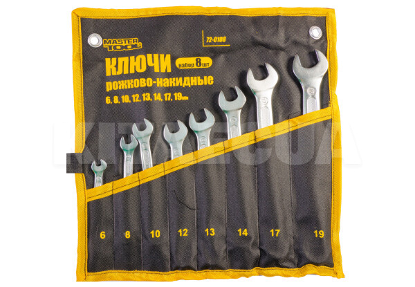 Набор ключей рожково-накидных 8 предметов MASTERTOOL (72-0108)