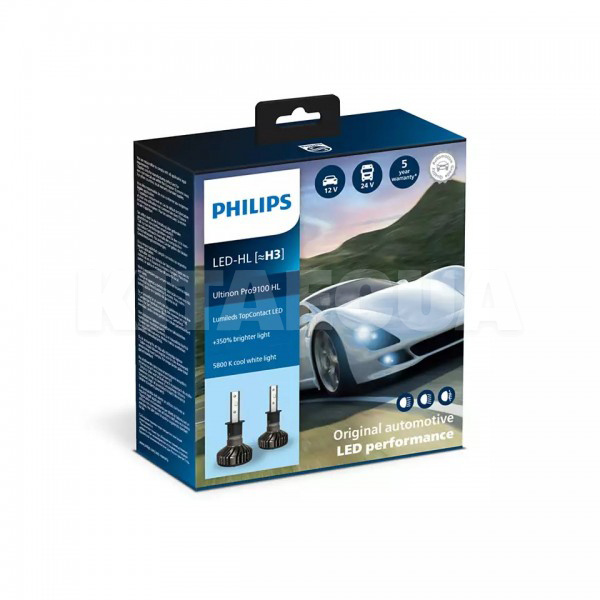 LED лампа для авто Ultinon Pro9100 HL PK22s 20W 5800K (комплект) PHILIPS (11336U91X2) - 2