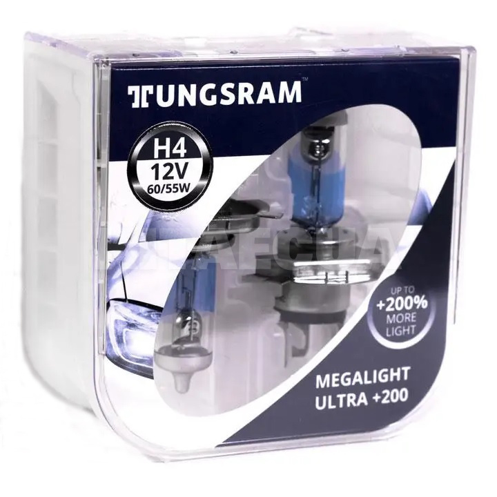 Галогенные лампы H4 60/55W 12V Megalight Ultra +200% комплект TUNGSRAM (TU50440XHU.2PL)