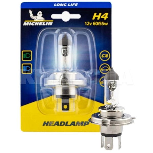 Галогенна лампа H4 60/55W 12V Long Life +130% Michelin (W32286)