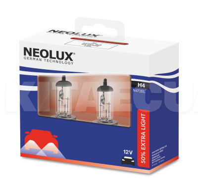 Галогенные лампы H4 60/55W 12V Extra Light +50% комплект NEOLUX (NE N472EL-SCB) - 4