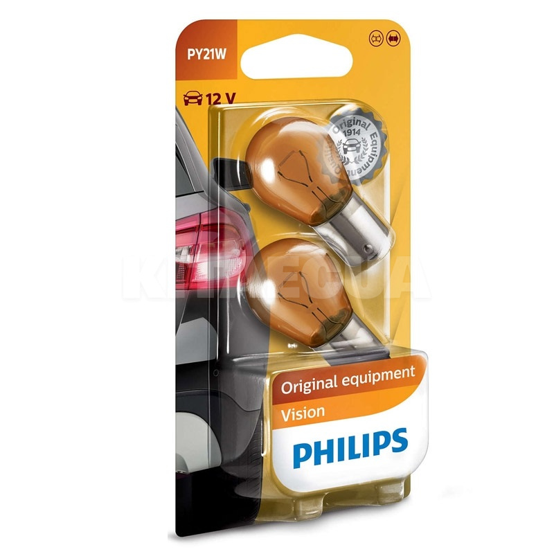 Лампа накаливания PY21W 12V 21W (BAU15s) Vision 2 шт. PHILIPS (PS 12496 NA B2)