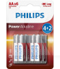 Батарейка цилиндрическая щелочная 1,5 В AA (6 шт.) Power Alkaline PHILIPS (PS LR6P6BP/10)