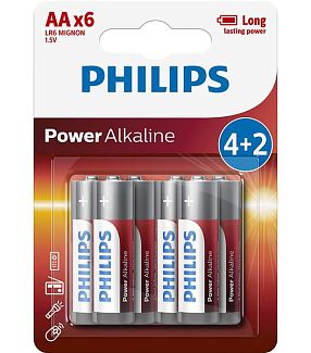 Батарейка цилиндрическая щелочная 1,5 В AA (6 шт.) Power Alkaline PHILIPS