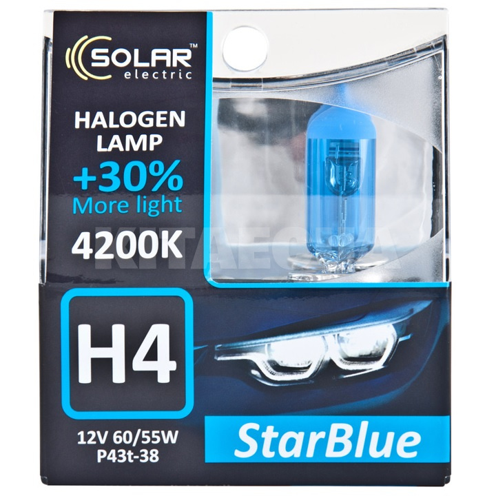 Галогенные лампы H4 60/55W 12V StarBlue +30% комплект Solar (1244S2)
