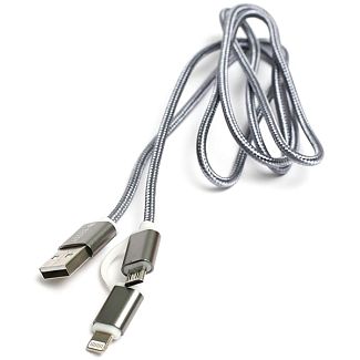 Кабель USB - microUSB/Lightning 2A 2в1 1м серый PowerPlant