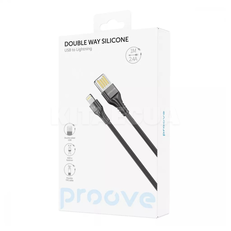 Кабель USB Lightning 2.4A 1м Double Way Silicone чорний PROOVE (505060001) - 2