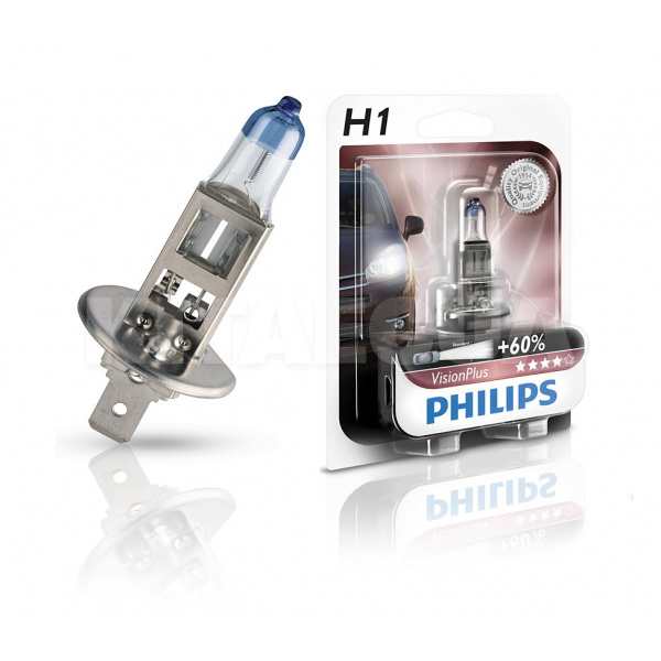 Галогенная лампа H1 55W 12V VisionPlus +60% PHILIPS (12258VPB1)