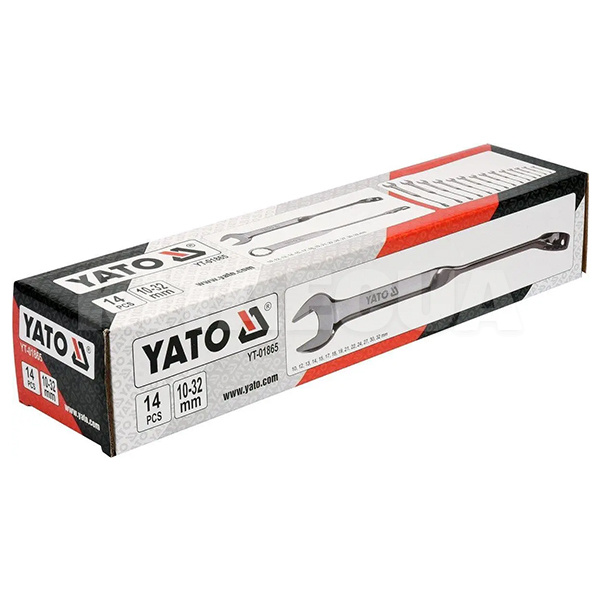 Набор ключей рожково-накидных крученых 90° CrV (10-32мм) 14 предметов YATO (YT-01865) - 3