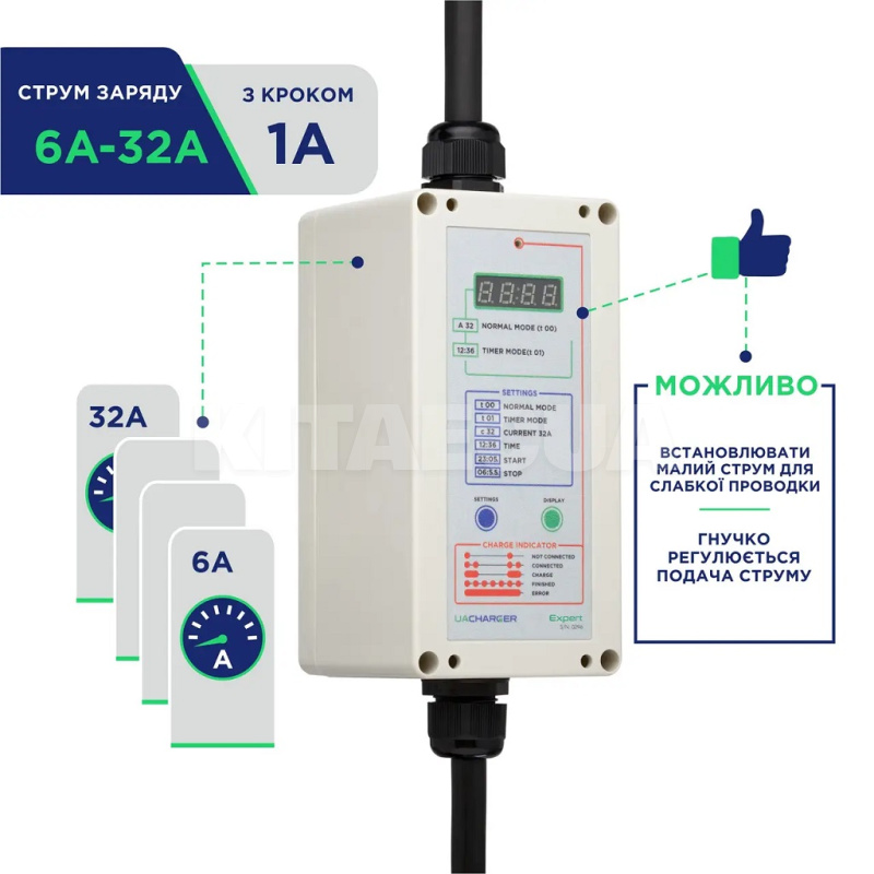 Зарядка для электромобиля GB/T AC 7.4 кВт 32А 1-фаза EXPERT UACHARGER (CHC-EX120731-21-9) - 4