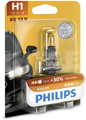 Галогенная лампа H1 55W 12V Vision +30% блистер PHILIPS (PS 12258 PR B1)