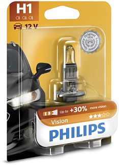 Галогеновая лампа H1 12V 55W Vision +30% "блистер" PHILIPS