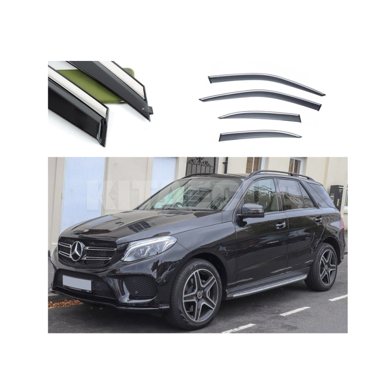 Дефлектори вікон (Вітровики) з нержавіючої сталі 3D на Mercedes GLE (2012-2019) 4 шт. FLY (BBZGE1223-W/S)