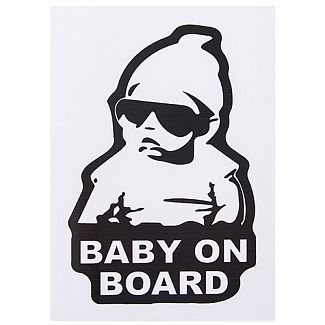Наклейка "Baby on board" 155х126 мм белая на черном фоне VITOL