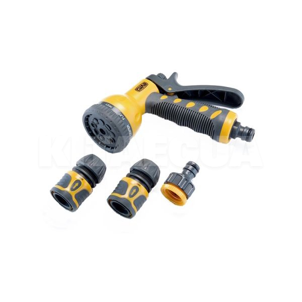 Набір для шлангу (пістолет-розпилювач 9 режимів, конектор 3/4", аквастоп 3/4", адаптер 1/2"+3/4") СИЛА (551289)