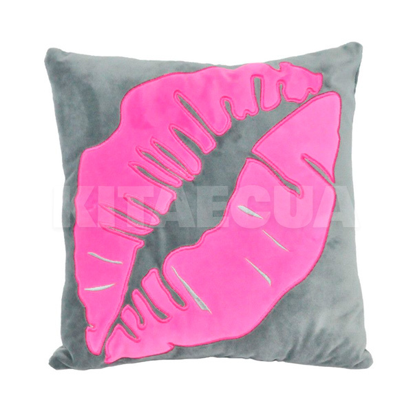 Подушка в машину декоративна "Pink lips" сіра Tigres (ПД-0369)