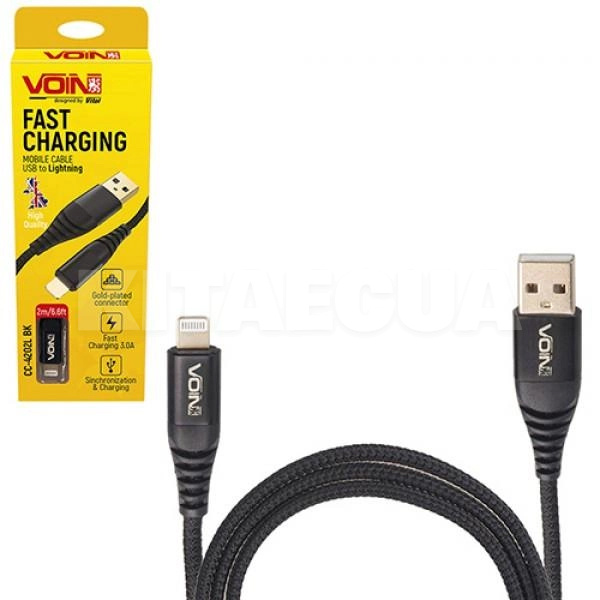 Кабель USB Lightning 3А CC-4202L 2м чорний VOIN (CC-4202L BK)