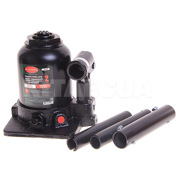 Домкрат гидравлический бутылочный до 2т (150мм-370мм) двухштоковый ROCKFORCE (RF-TF0202)