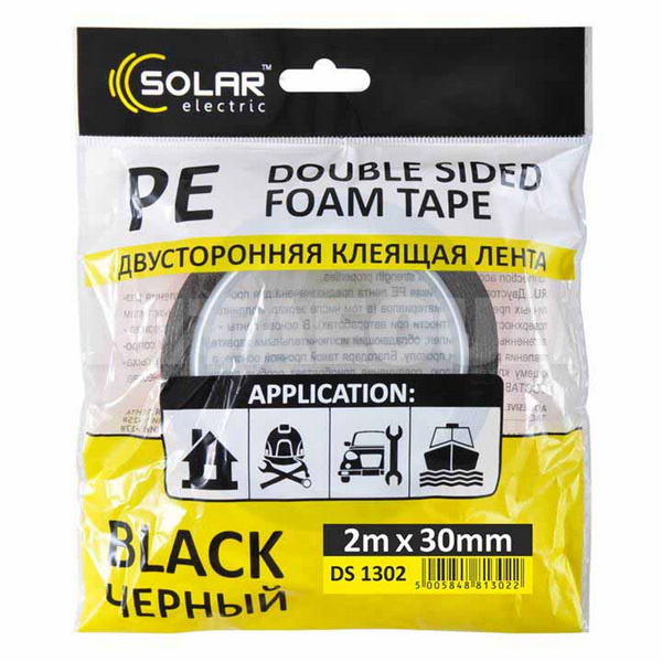 Двостороння клейка стрічка 5 м х 12 мм чорна Solar (DS1125)