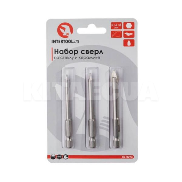 Набор сверл по стеклу и керамике HEX 1/4''(6.35mm) 5+6+8 мм Intertool (SD-0293)
