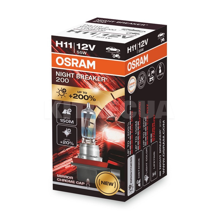 Галогенная лампа H11 55W 12V Night Breaker Laser +200% Osram (OS 64211NB200)