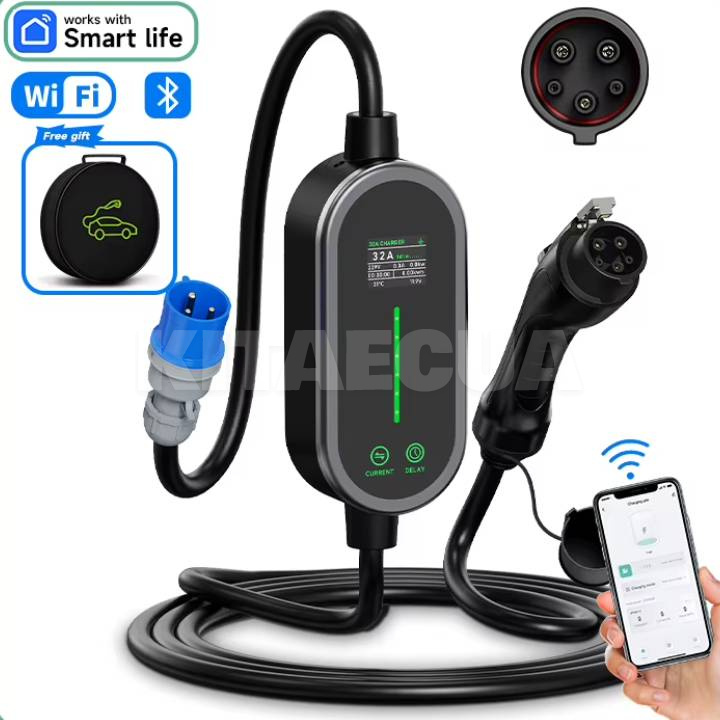 Зарядка для электромобиля 7.4 кВт 32A 1-фаза Type 1 (американское авто) Wi-Fi (AF7-32-1PH-TP1-WF)