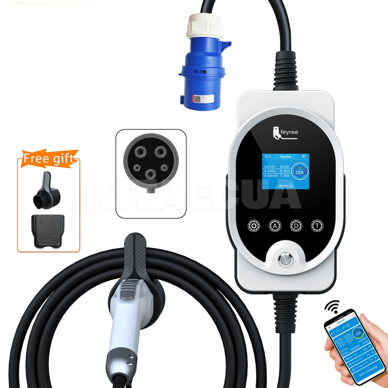 Зарядка для електромобіля 7.4 кВт 32A 1-фаза type 1 (американське авто) WI-FI Master FEYREE на Все для электромобилей Подбор по авто (FY7-32-1PH-TP1-M8)
