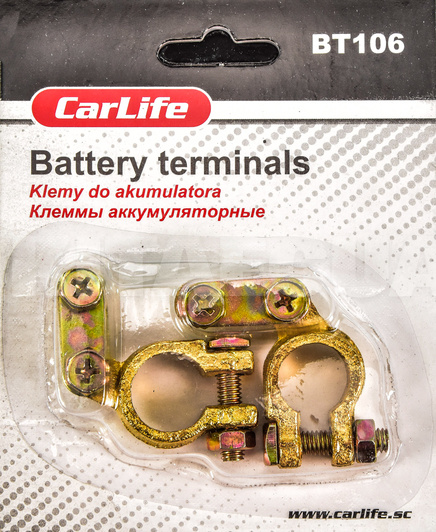 Клеммы аккумулятора цинк латунное покрытие (ком-кт 2 шт) CARLIFE (BT106)