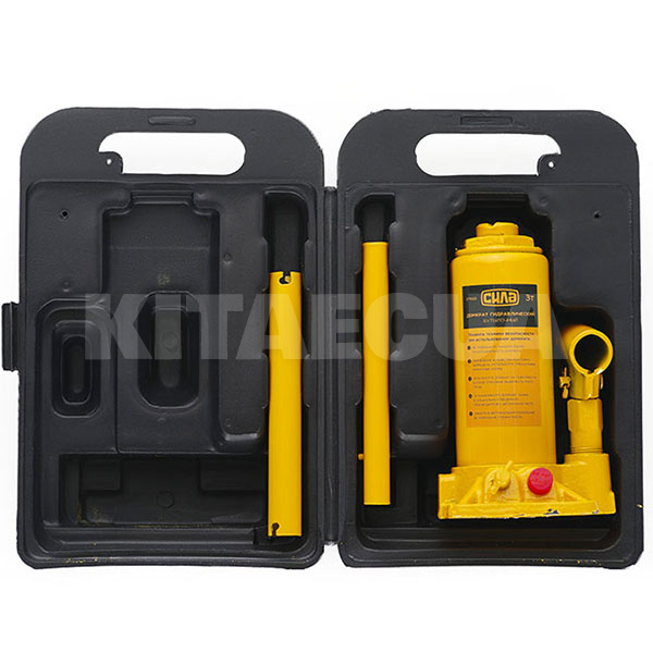 Домкрат гидравлический бутылочный 3т (180мм-350мм) пластиковый кейс СИЛА (271023) - 2
