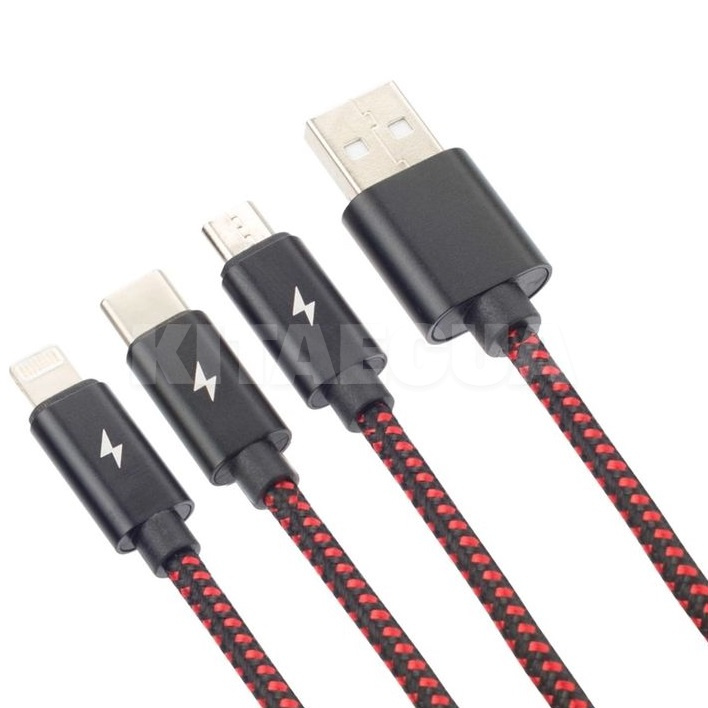 Кабель 3в1 USB - microUSB/Lightning/Type-C 2A PD-B65th 1.2м червоний Proda (PD-B65th-RD) - 2