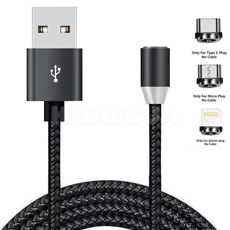 Кабель магнітний 3в1 USB - Lightning/microUSB/Type-C SC-350 1м чорний XoKo (SC-350-MGNT-BK)